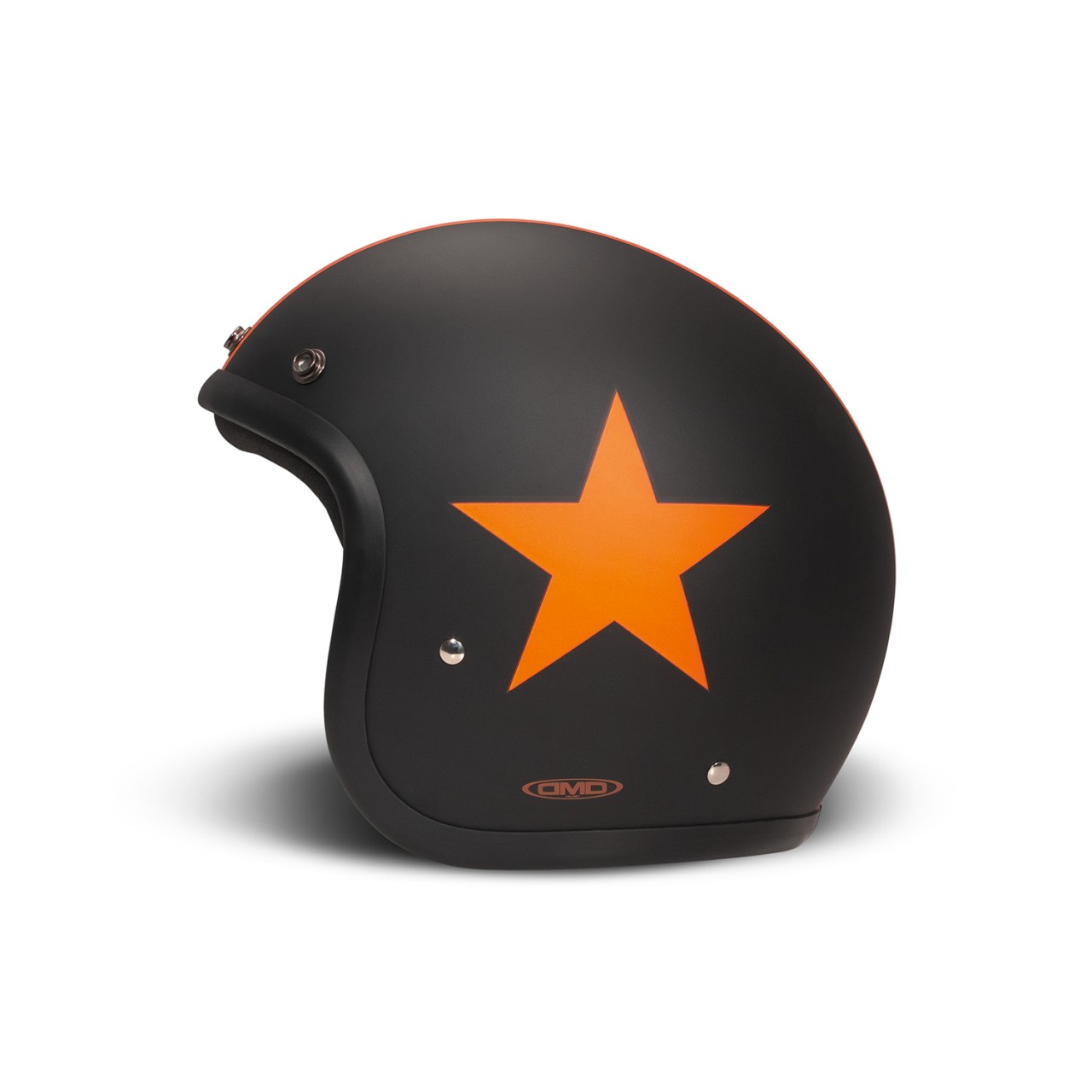 DMD jet helmet Retro, black, matt, Star Orange, fiberglass, ECE 22.06