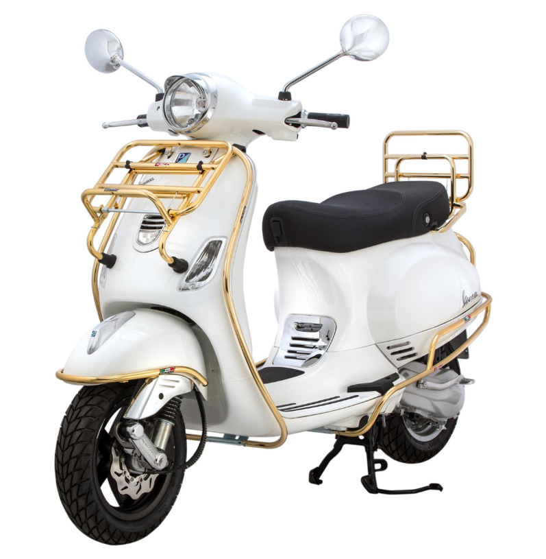 Rear rack for Vespa LX/LXV 50-150cc, foldable, gold