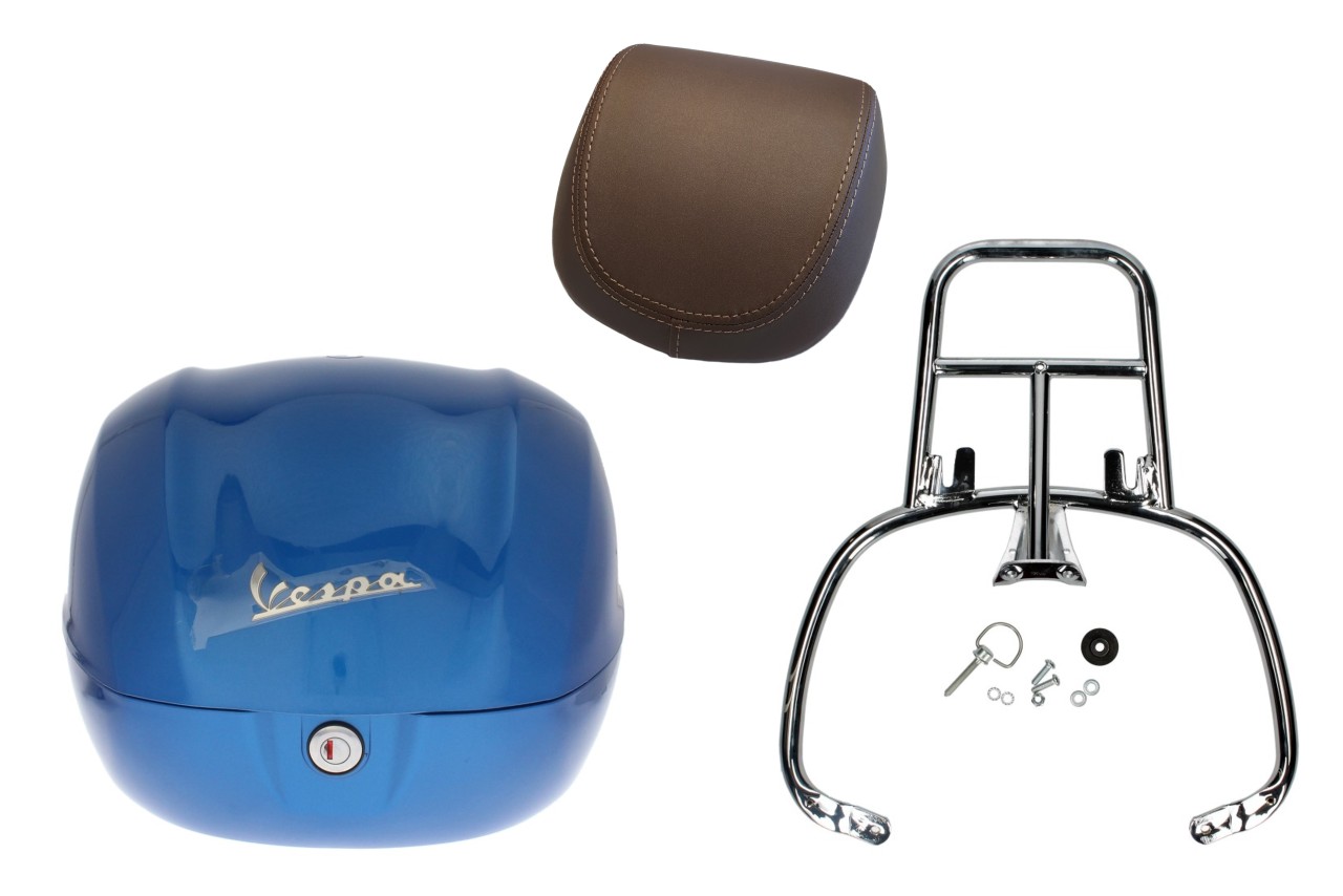 Topcase kit 32L blue (261/A), brown back cushion for Vespa Sprint / Primavera