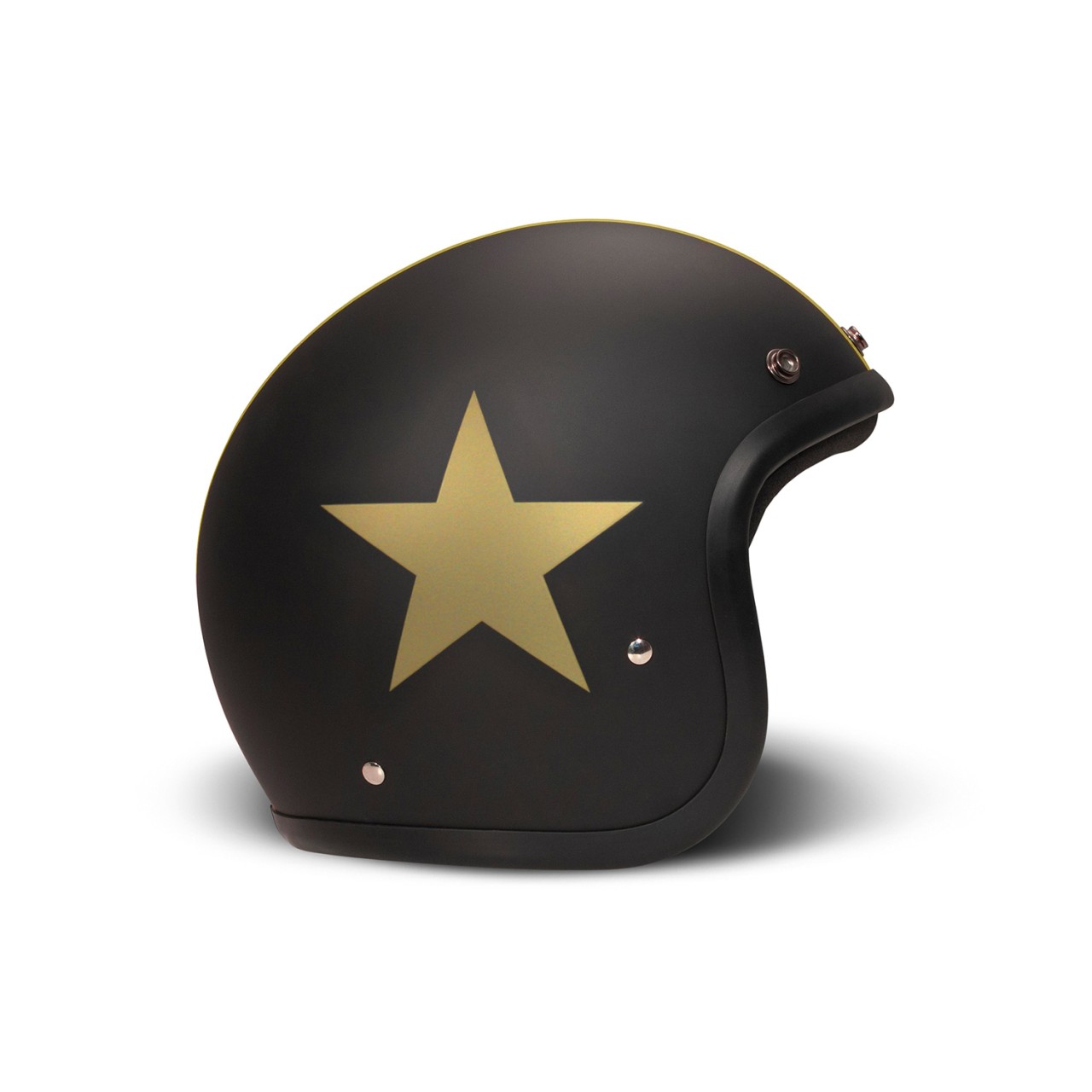 DMD jet helmet Retro, black, matt, Star Gold, fiberglass, ECE 22.06