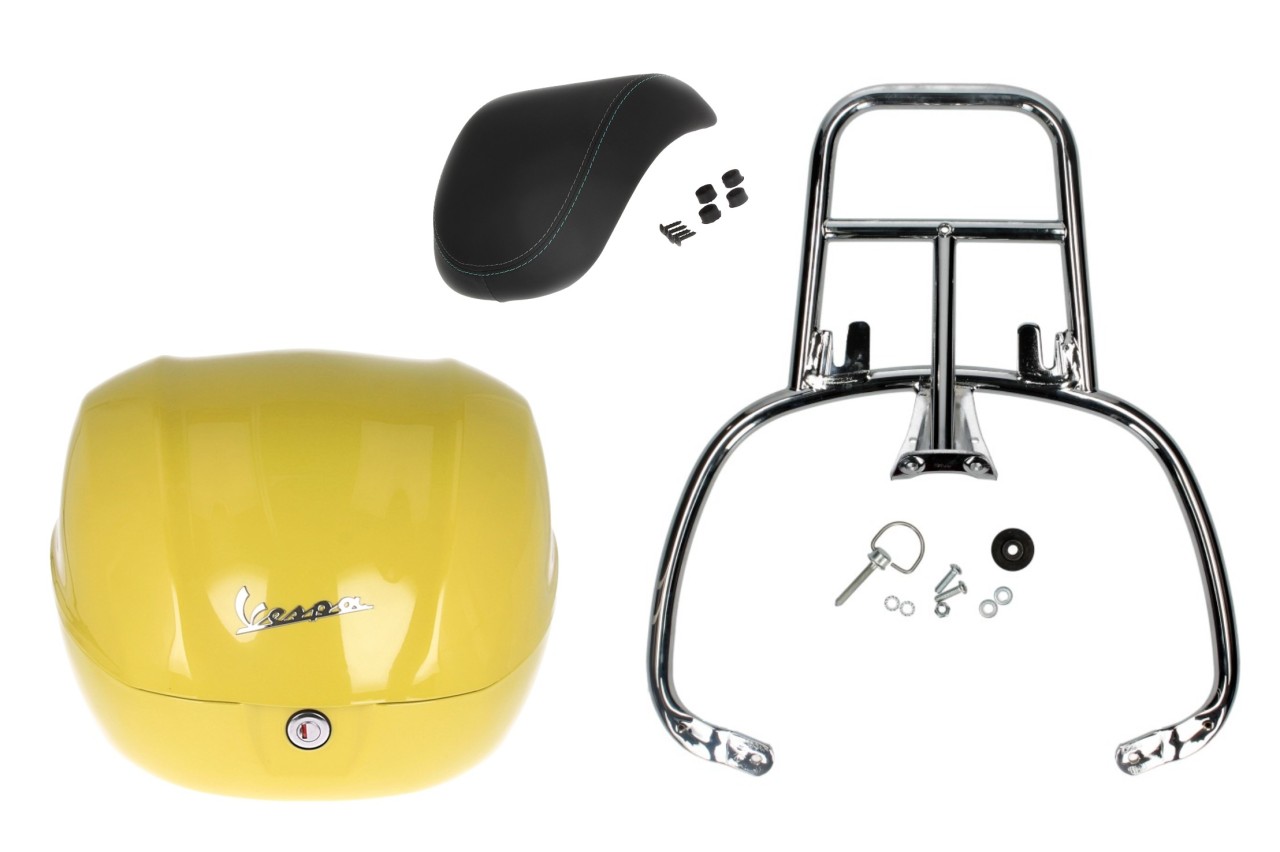 Topcase Kit 32L yellow (L08), back cushion black for Vespa Primavera