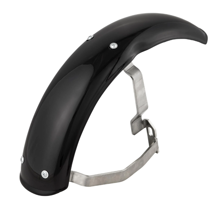 Mudguard 2.0 Garelli EVO II for Vespa PX 80-200cc, GRP black, bracket stainless steel brushed