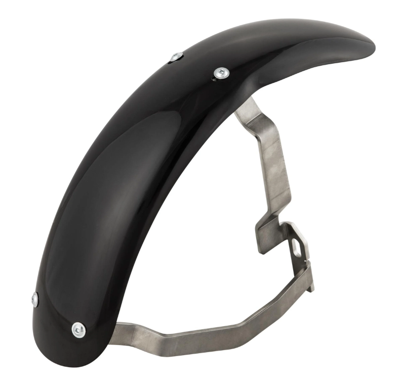 Mudguard 2.0 Garelli Race EVO II for Vespa PX 80-200cc, GRP black, bracket stainless steel brushed