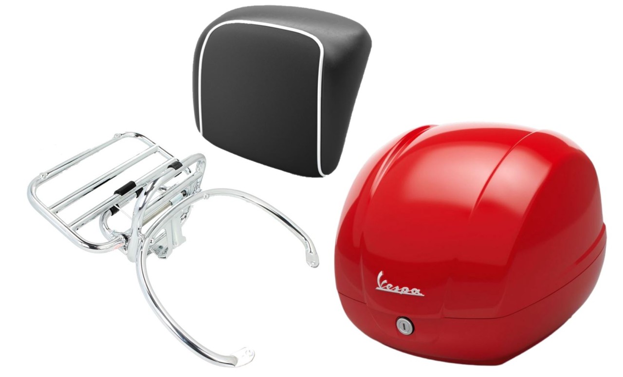 Topcase kit 36L red dragon (894), luggage rack chrome for Vespa GTS 125/300/310