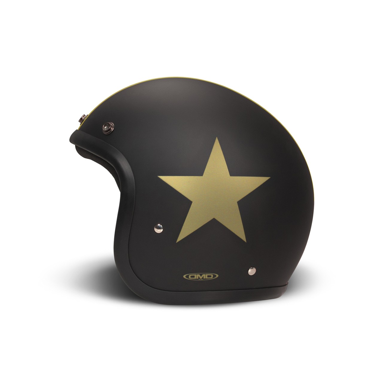 DMD jet helmet Retro, black, matt, Star Gold, fiberglass, ECE 22.06