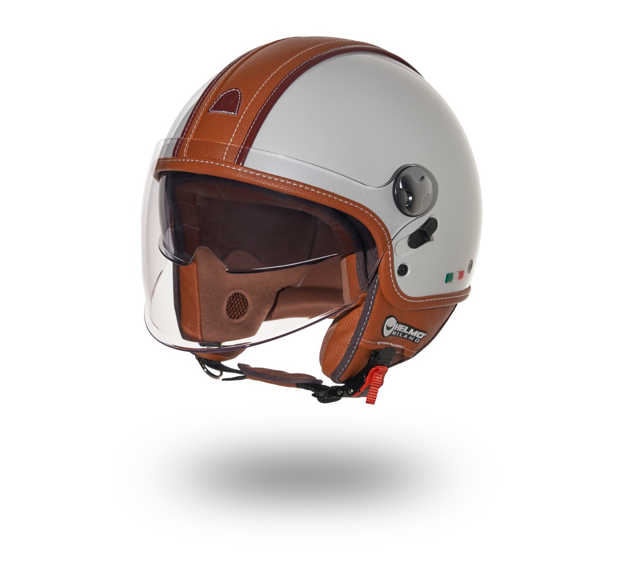 Helmo Milano Demi Jet PelleDura Premium in glossy white with brown eco-leather