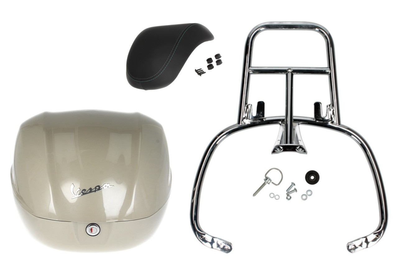 Topcase Kit 32L beige (Q01), back cushion black for Vespa Primavera
