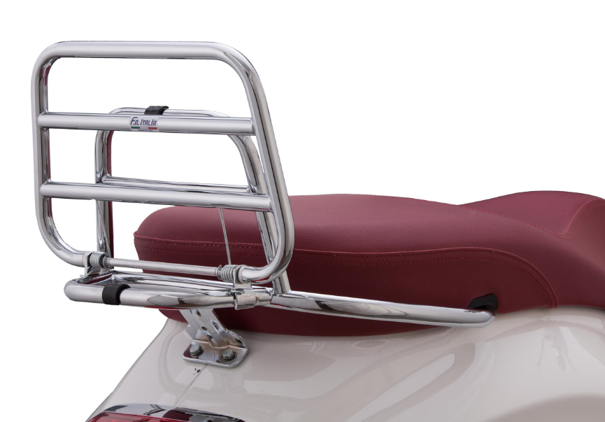 Rear luggage rack for Vespa Primavera /Sprint /Elettrica 50-150ccm, foldable, chrome