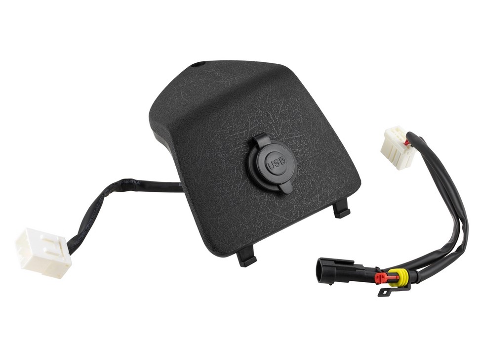 Luggage compartment cover left with USB connection for Vespa GTS/GTS Super/GTV/GT, black